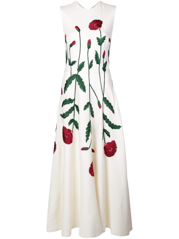 Oscar De La Renta Embroidered Floral Dress - White