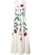 Oscar De La Renta Embroidered Floral Dress - White