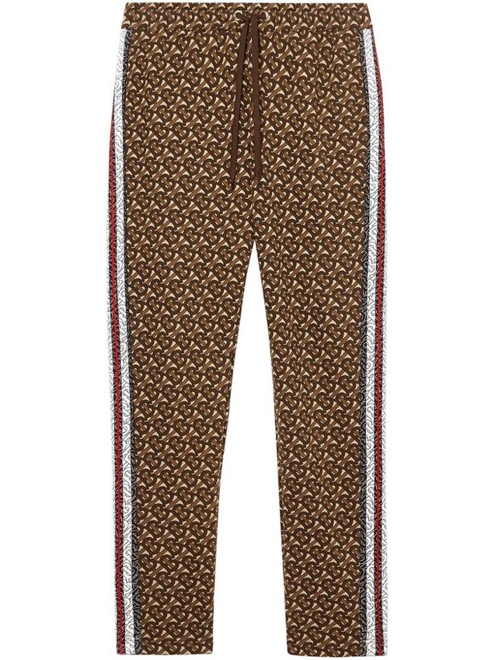 Burberry Monogram Stripe Print Cotton Trackpants - Brown