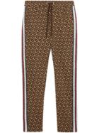 Burberry Monogram Stripe Print Cotton Trackpants - Brown