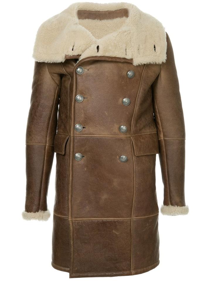 Balmain Shearling Double-breasted Coat - Brown