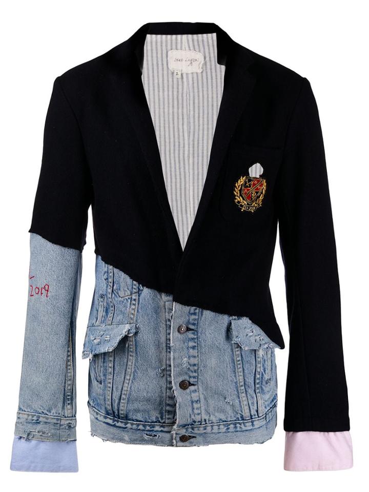 Greg Lauren Contrast Panelled Blazer Jacket - Blue