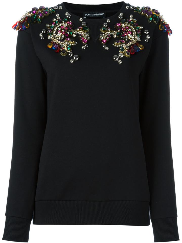 Dolce & Gabbana Embellished Jumper, Women's, Size: 40, Black, Cotton/crystal/plastic/nylon