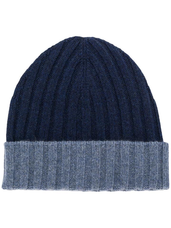 Barba Contrast Knit Cap - Blue