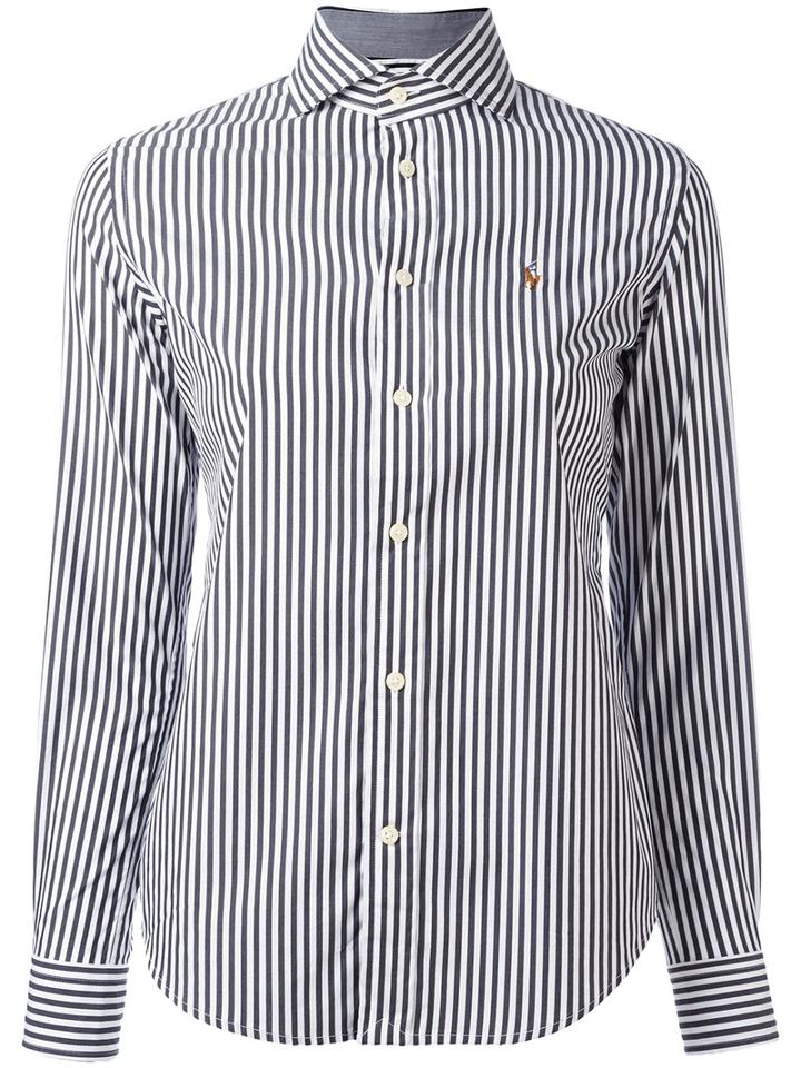 Polo Ralph Lauren Embroidered Logo Striped Shirt, Women's, Size: 10, Black, Cotton/nylon/spandex/elastane