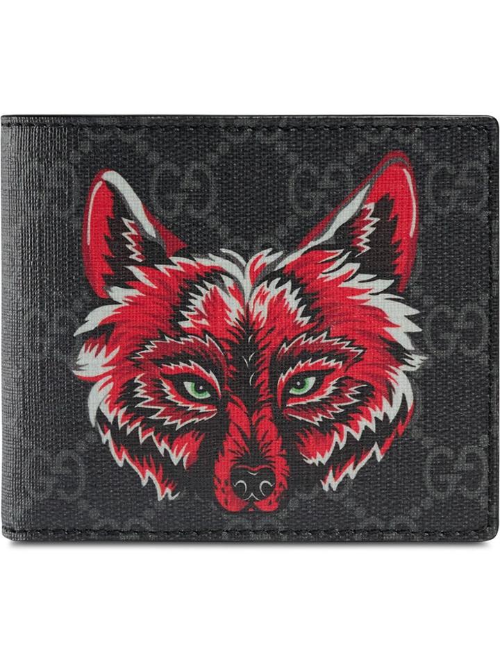 Gucci Wolf Gg Supreme Coin Wallet - Black