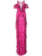 Marchesa Notte Long Floral Gown - Pink & Purple