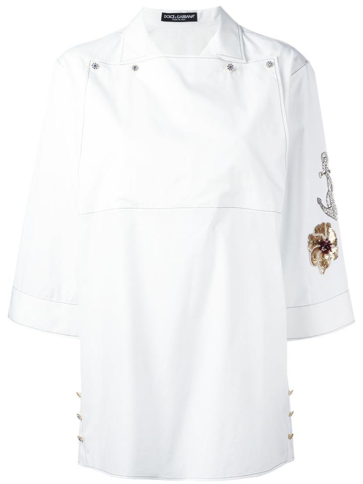 Dolce & Gabbana Embroidered Sleeve Shirt, Women's, Size: 42, White, Cotton/polyester/copper/silk