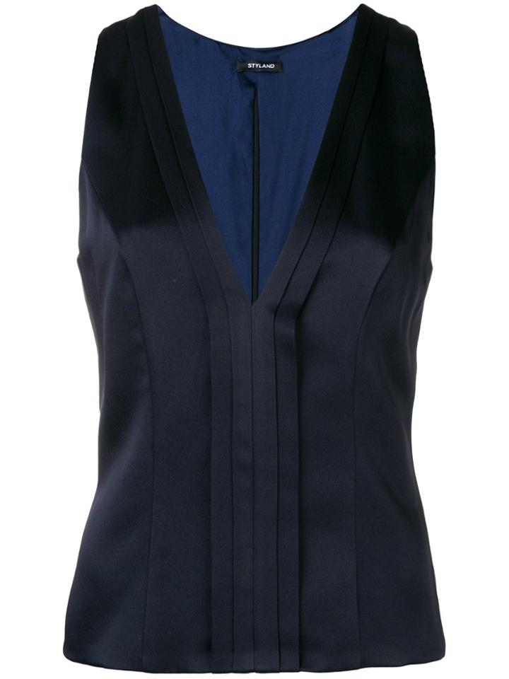 Styland Deep V-neck Top - Blue