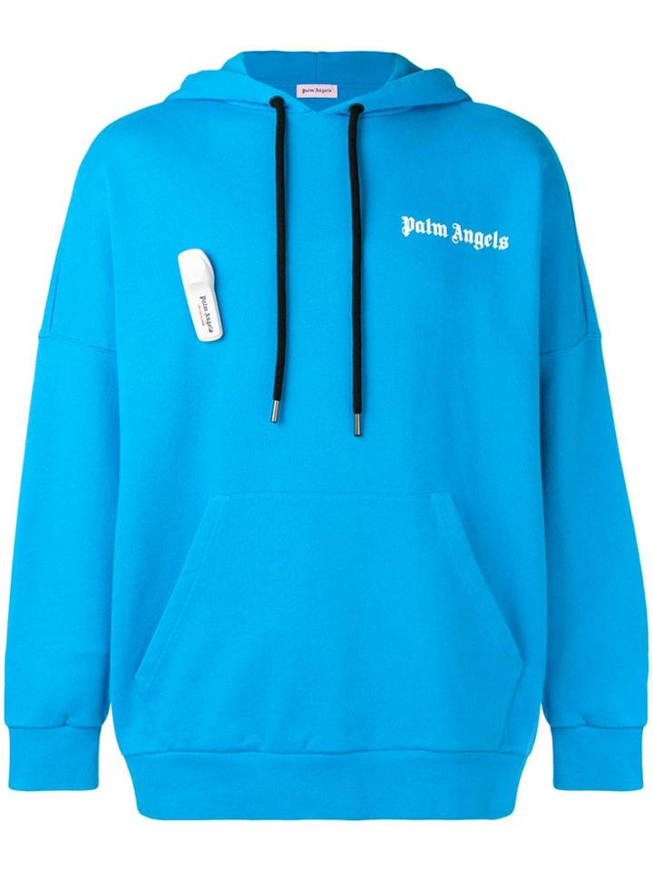 Palm Angels Logo Print Hoodie - Blue