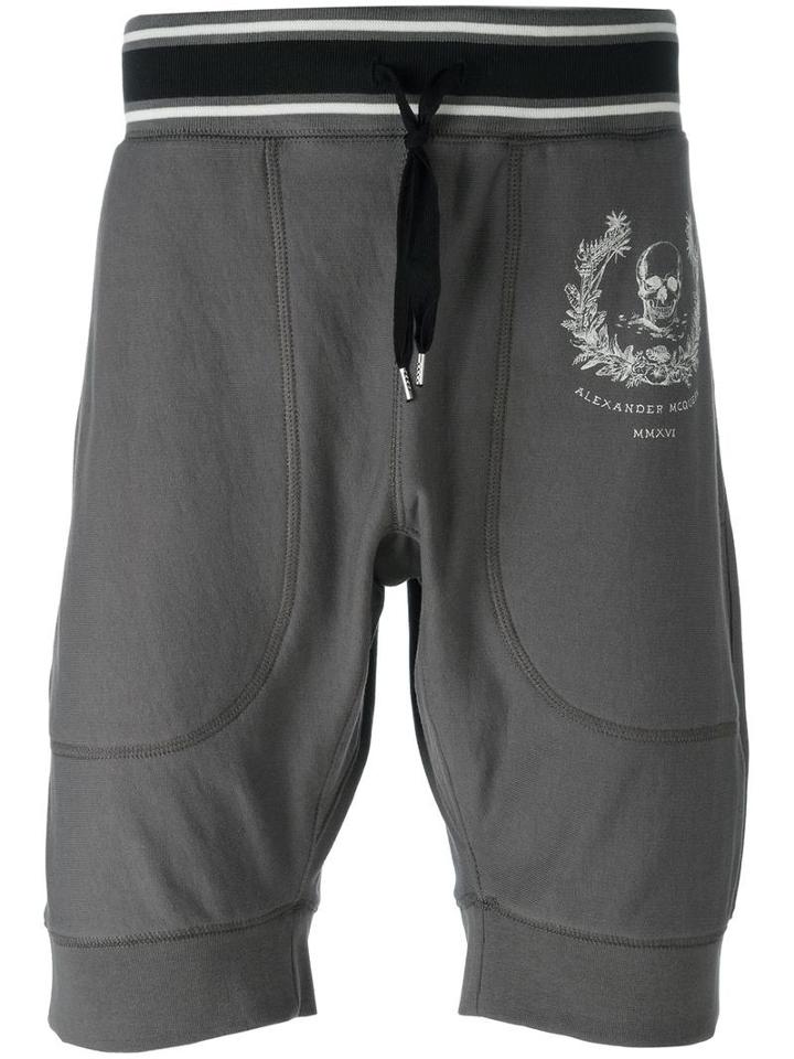 Alexander Mcqueen Skull Crest Shorts, Men's, Size: Large, Grey, Cotton