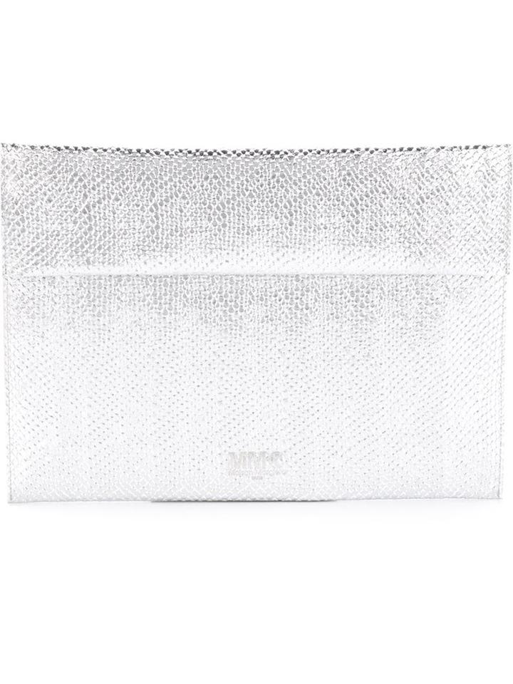 Mm6 Maison Margiela Snakeskin Effect Metallic Clutch, Women's, Grey