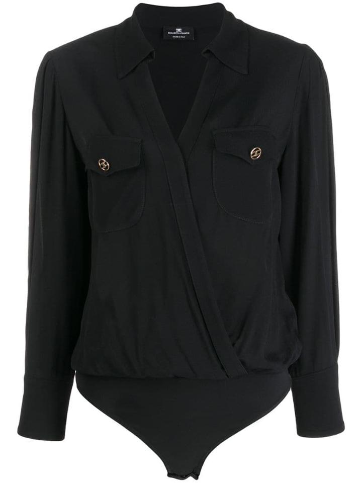 Elisabetta Franchi Wrap Utility Shirt Bodysuit - Black