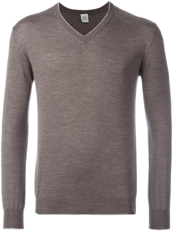 Eleventy V-neck Jumper, Men's, Size: Xxxl, Brown, Silk/merino