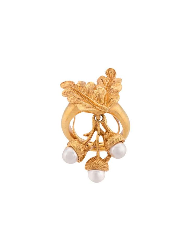 Oscar De La Renta Acorn & Leaf Pearl Ring - Gold