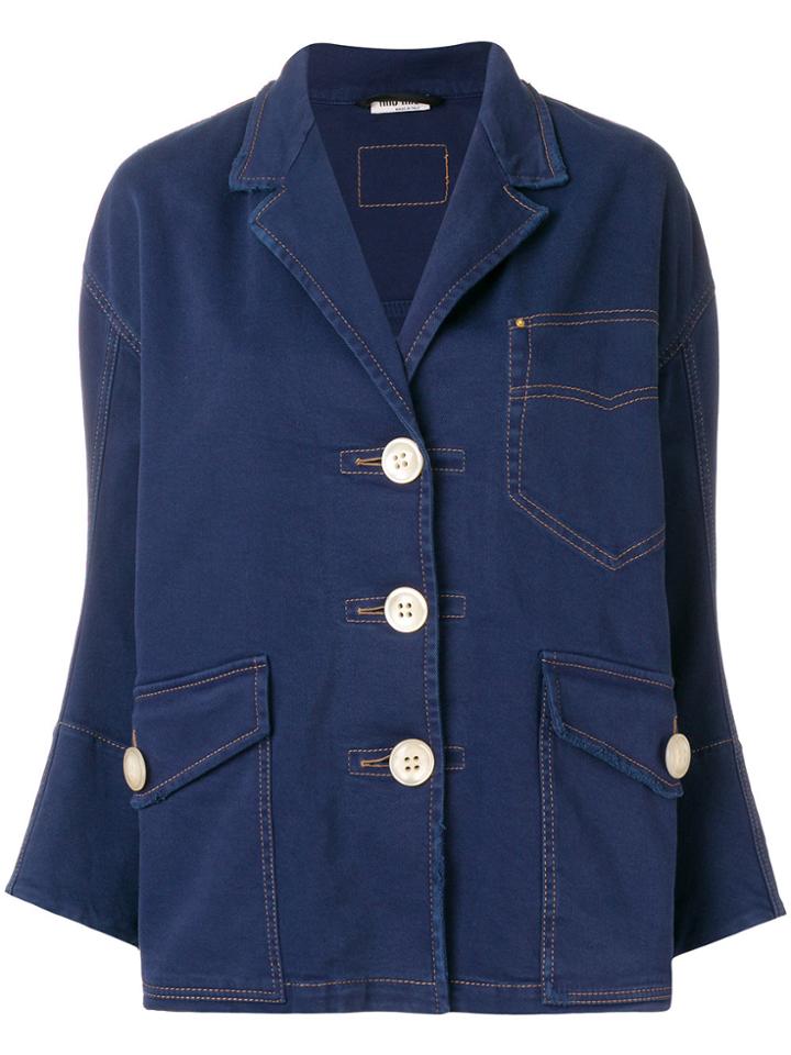 Miu Miu Single Breasted Denim Blazer - Blue