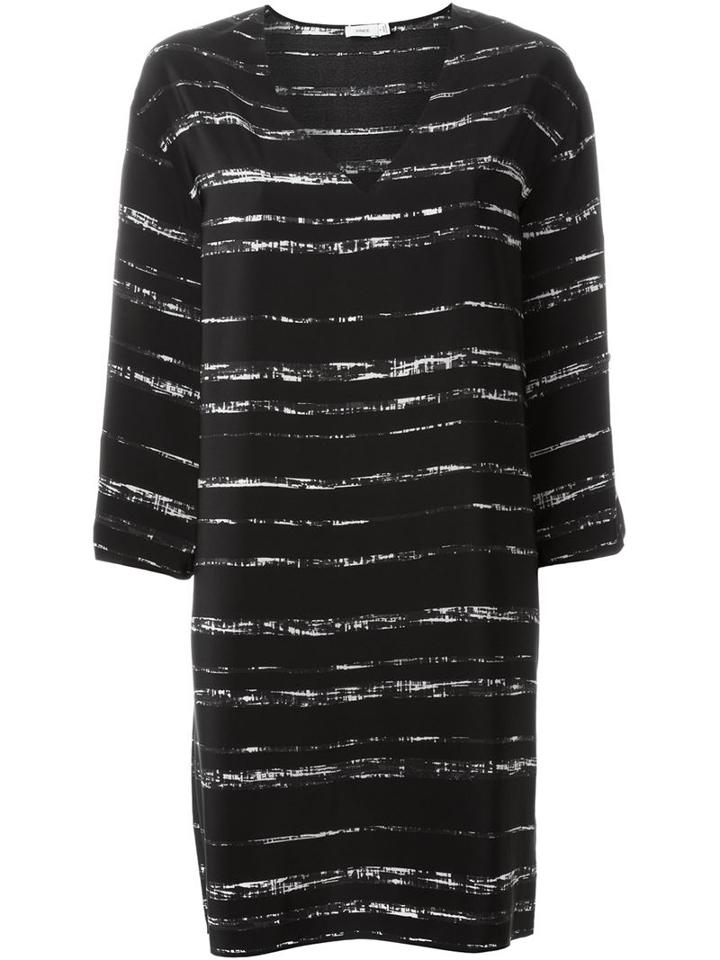 Vince Striped Shift Dress, Women's, Size: Large, Black, Silk