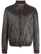 Jacob Cohen Leather Zip Jacket, Men's, Size: 50, Brown, Cotton/leather/acrylic/wool