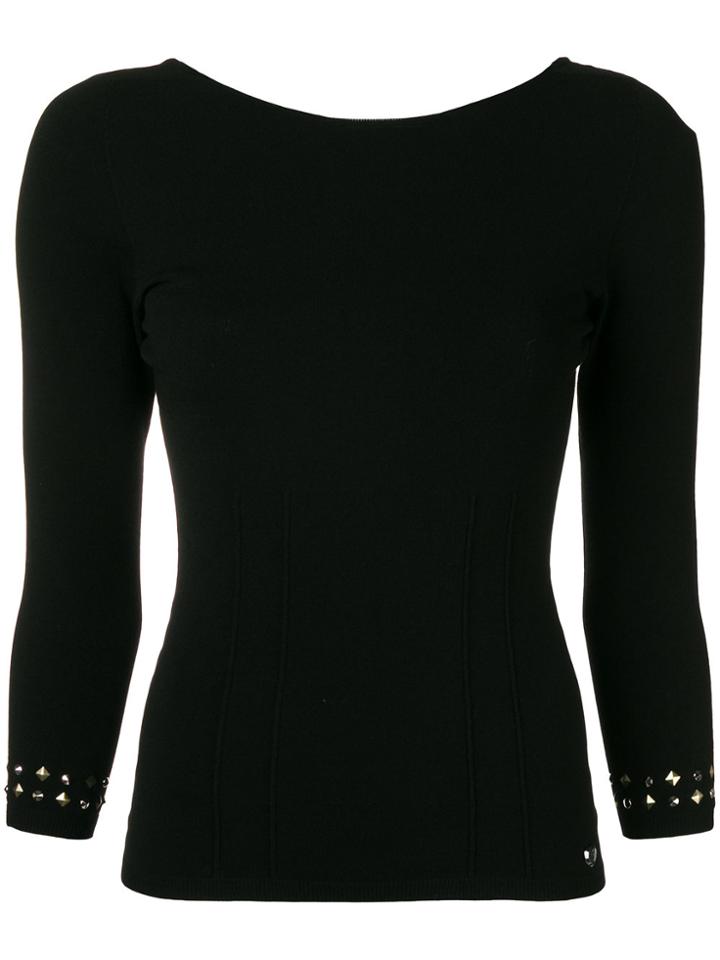 Twin-set Studded-cuffs Fitted Sweater - Black
