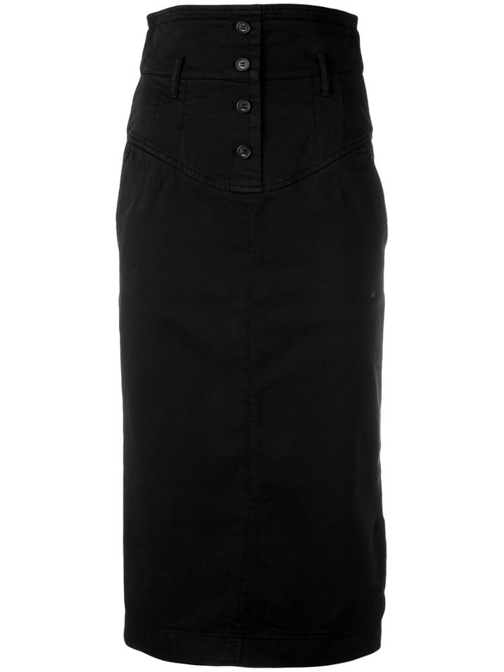 No21 High-waisted Midi Skirt, Women's, Size: 40, Black, Cotton/spandex/elastane