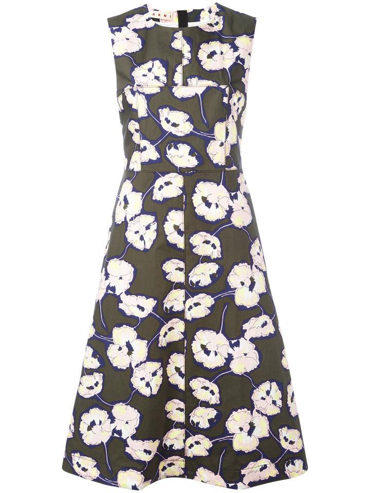 Marni Whisper Print A-line Dress, Size: 38, Green, Cotton
