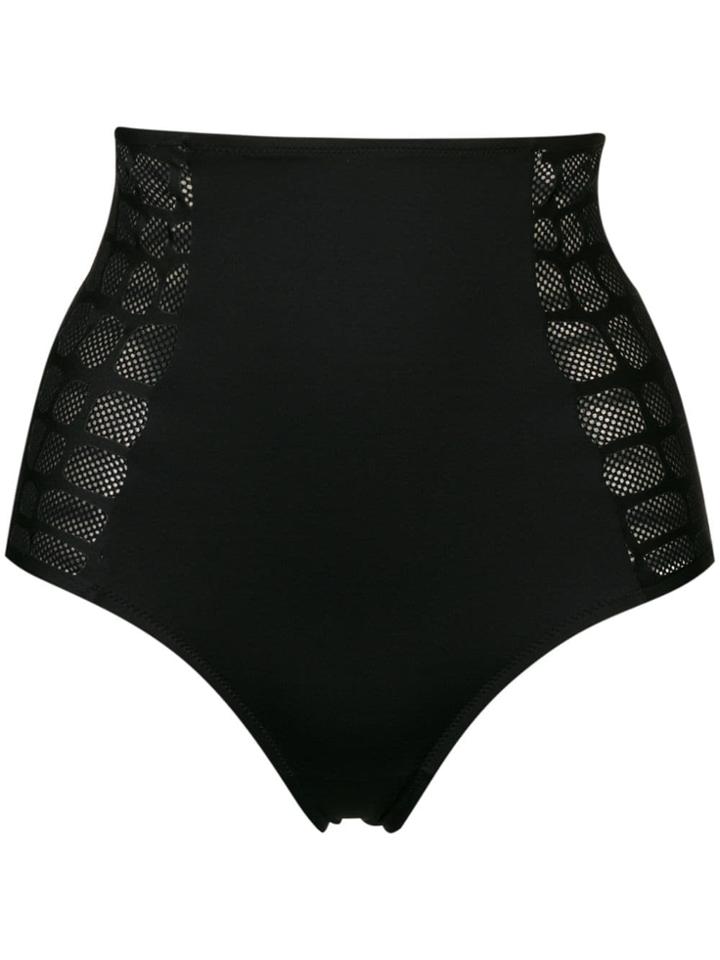 Parah High-waisted Caged Mesh Bikini Bottoms - Black