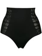 Parah High-waisted Caged Mesh Bikini Bottoms - Black