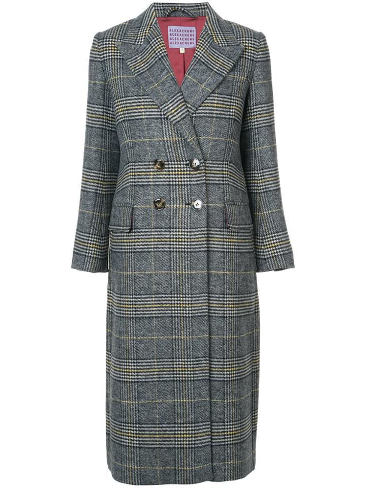 Alexa Chung Plaid Double Breasted Coat - Grey