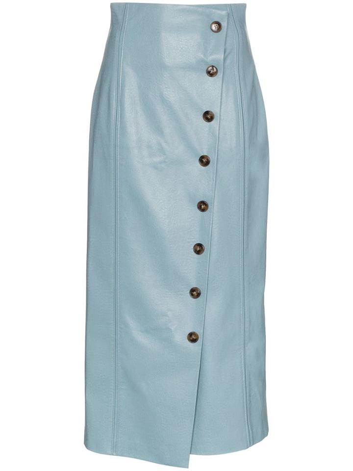 Rejina Pyo High Waisted Faux Leather Midi Skirt - Blue