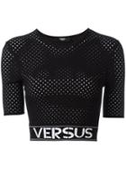 Versus Logo Sheer Cropped Top, Women's, Size: 40, Black, Viscose/polyester/spandex/elastane