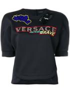 Versace Embroidered Short Sleeve Sweatshirt - Black
