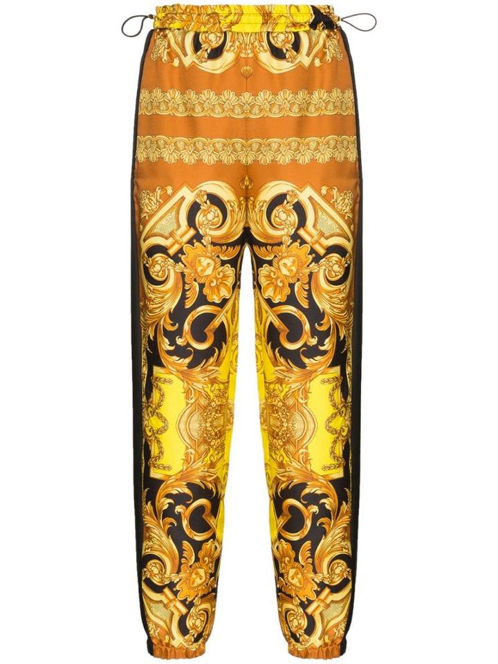Versace Baroque-print Silk Track Trousers - Black