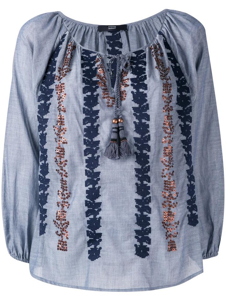 Steffen Schraut - Embroidered Sequin Blouse - Women - Cotton - 40, Blue, Cotton