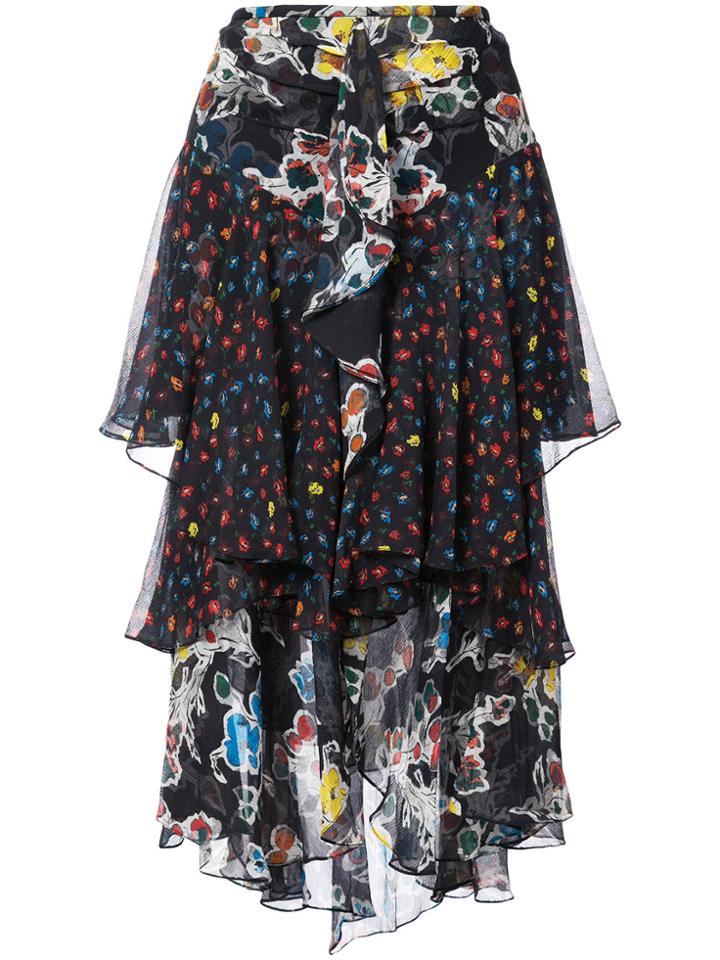 Jason Wu Floral Ruffle Trim Skirt - Black