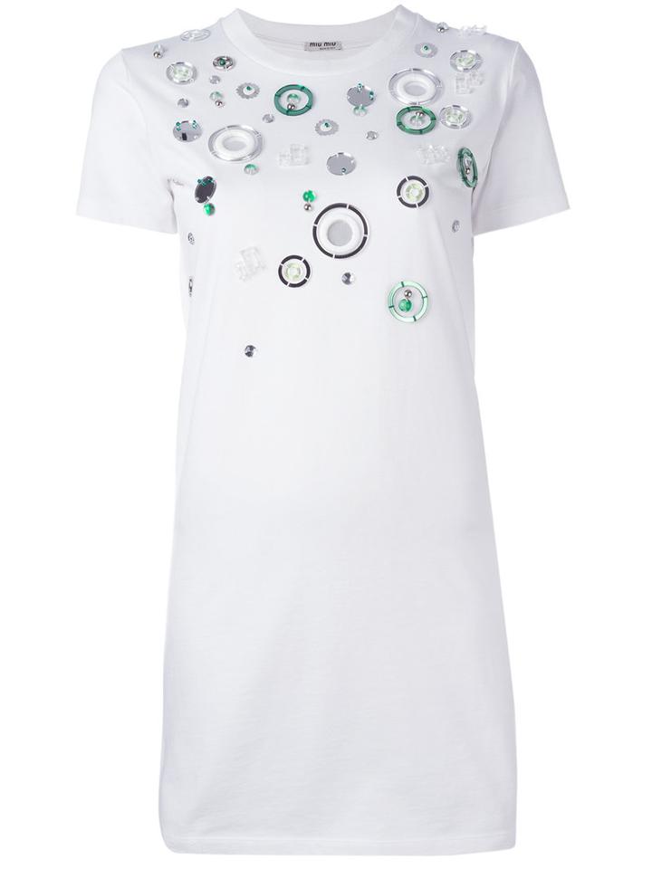 Miu Miu Appliqué Detail Dress, Women's, Size: Small, White, Cotton