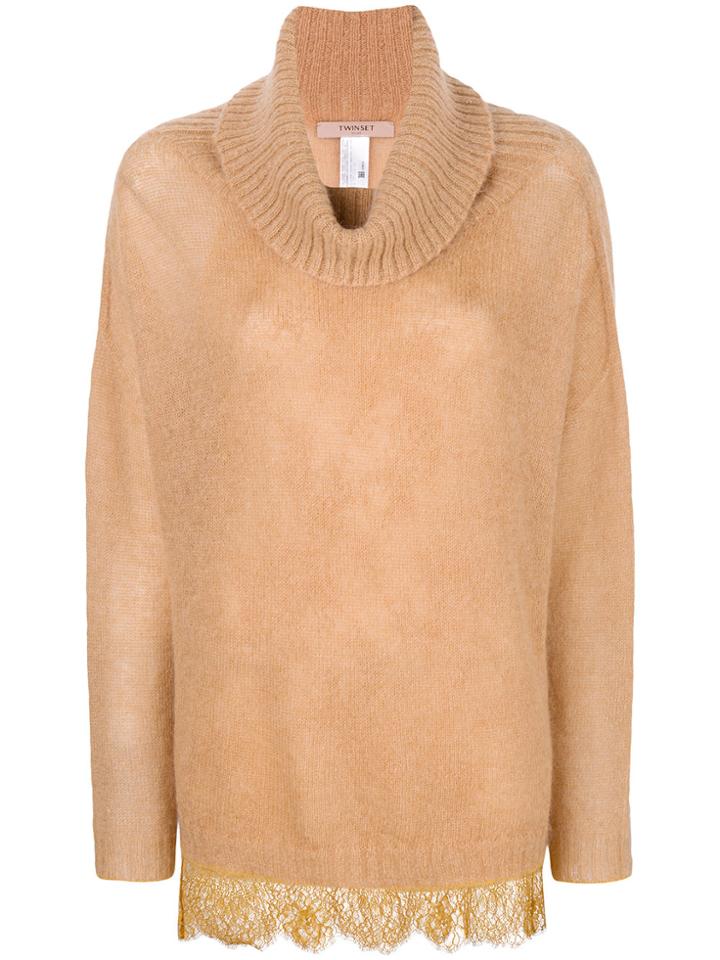 Twin-set Lace Panel Jumper - Brown