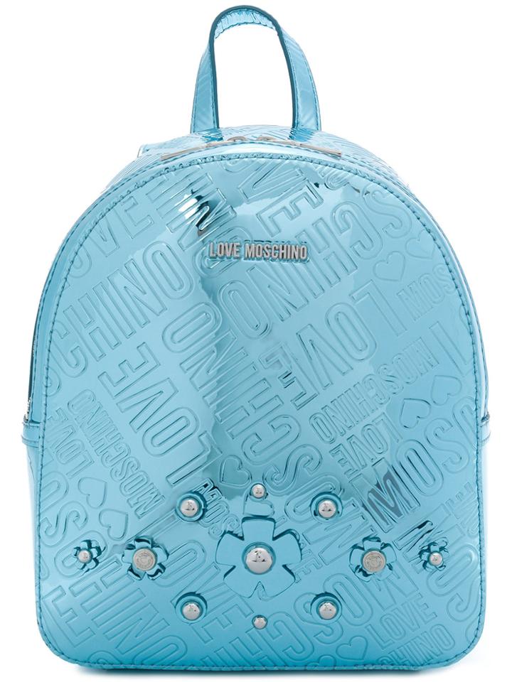 Love Moschino Logo Embossed Floral Appliqué Backpack - Blue