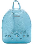 Love Moschino Logo Embossed Floral Appliqué Backpack - Blue
