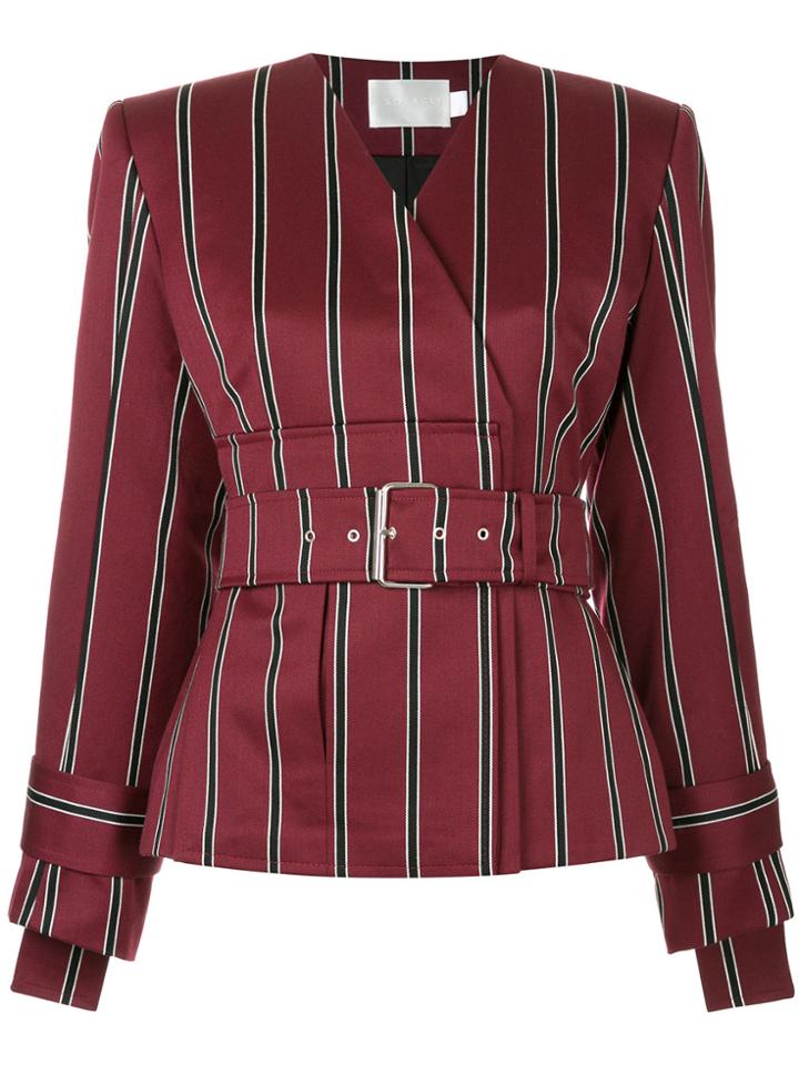 Solace London Striped V Neck Belted Jacket - Red