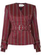 Solace London Striped V Neck Belted Jacket - Red