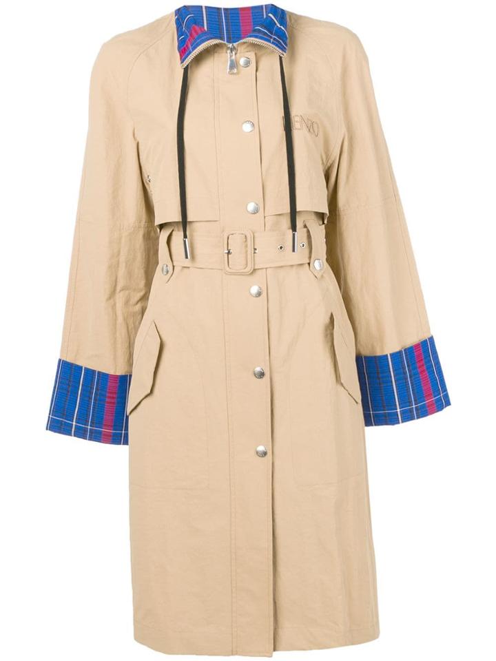 Kenzo Tartan Pattern Trench Coat - Neutrals