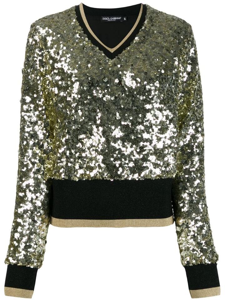 Dolce & Gabbana Sequin-embellished V-neck Jumper - Black