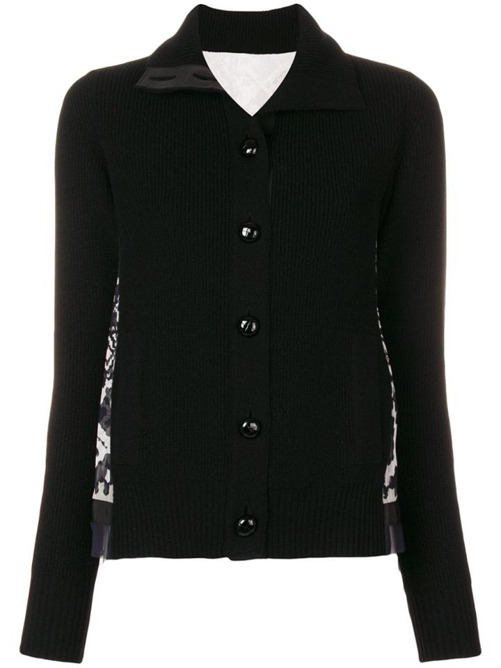 Sacai Chiffon-panelled Cardigan - Black