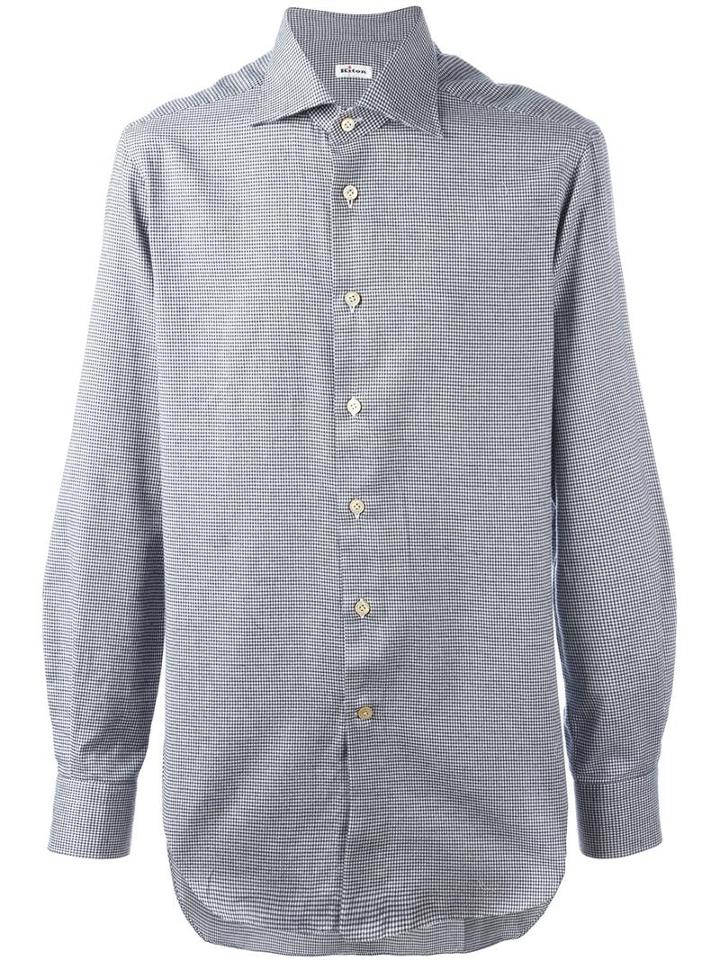 Kiton Checked Button Down Shirt, Men's, Size: 43, Blue, Cotton