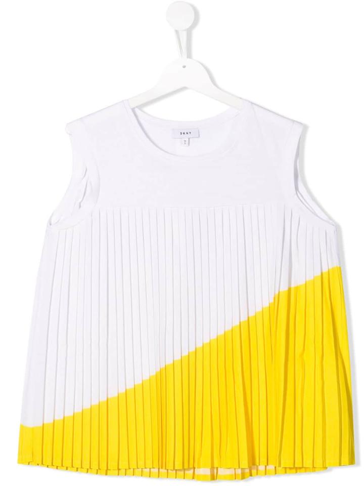 Dkny Kids Colourblock Pleatead Tank - White