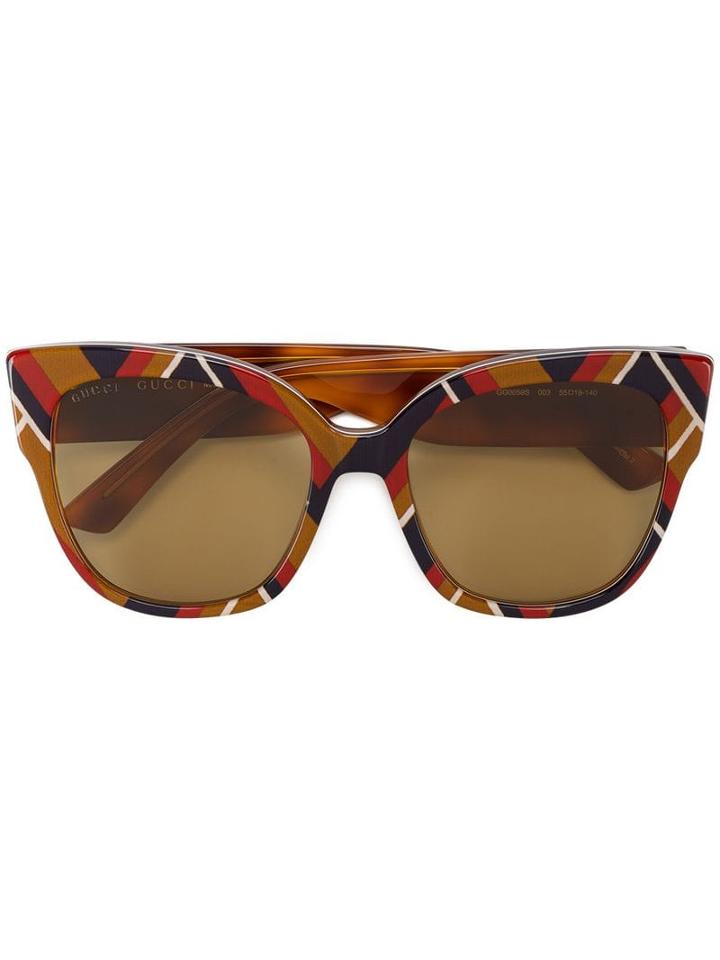 Gucci Eyewear Multicoloured Chevron Square-frame Sunglasses - Brown