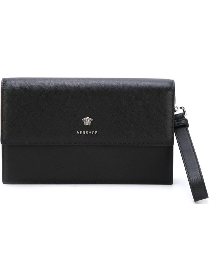 Versace Medusa Clutch, Men's, Black, Calf Leather