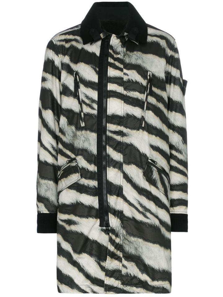 Stone Island Logo Detail Zebra Print Reversible Wool Blend Jacket -