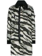 Stone Island Logo Detail Zebra Print Reversible Wool Blend Jacket -