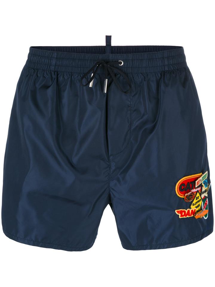 Dsquared2 Patch Detail Swim Shorts, Men's, Size: 46, Blue, Polyamide